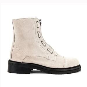 AllSaints | Women’s Ariel Boot White Suede Distressed Moto Zipper Zip Lace-Up 38
